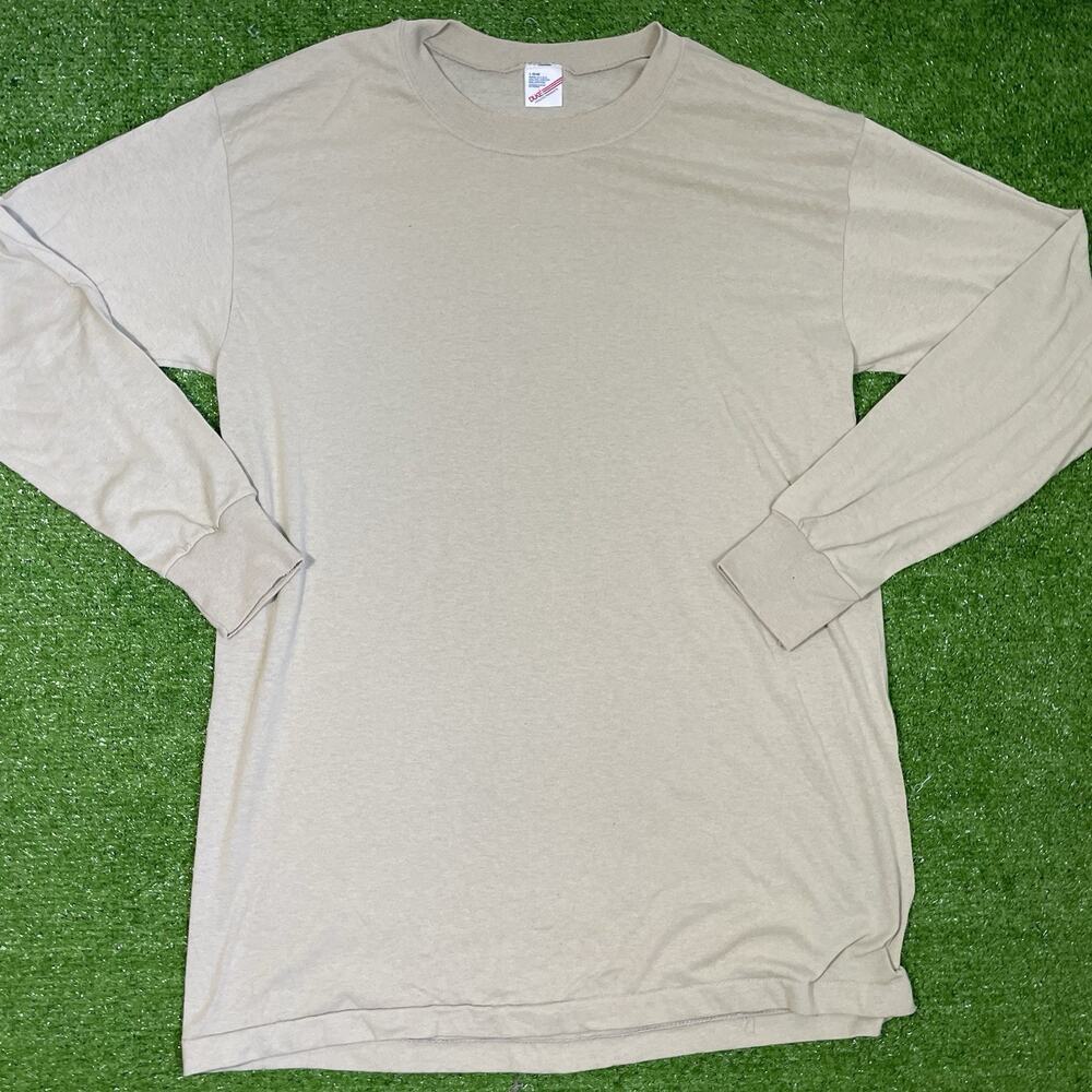 vintage single stitch t shirt LG Long Sleeve Duke Athletic Product Beige EUC 80s